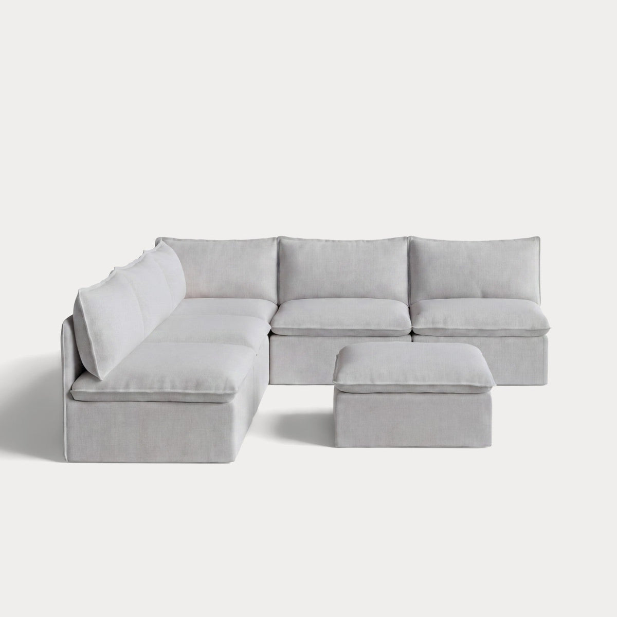 Modular Outdoor Washable 5-Seater Open-Ends Corner Sectional + Ottoman | Nano Slubweave in Mist