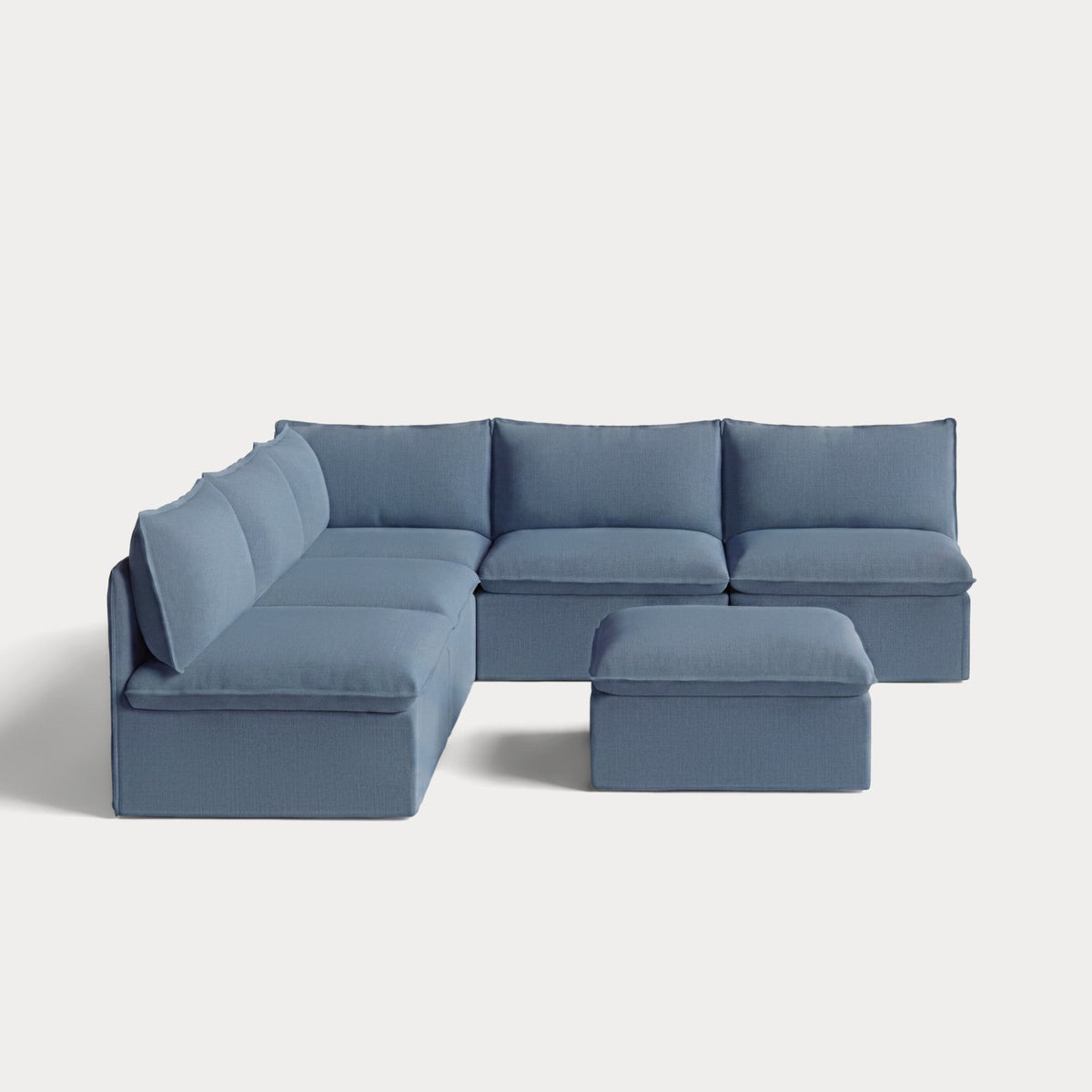 Modular Outdoor Washable 5-Seater Open-Ends Corner Sectional + Ottoman | Classic Canvas in Ocean