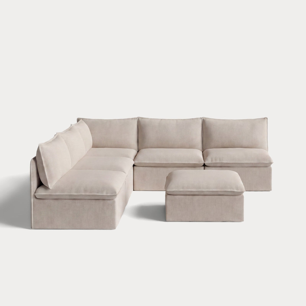 Modular Outdoor Washable 5-Seater Open-Ends Corner Sectional + Ottoman | Classic Canvas in Sand
