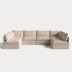 Modular Outdoor Washable 6-Seater Open-Ends U-Sectional | Alfresco Boucle in Cashew