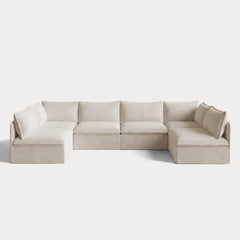 Modular Outdoor Washable 6-Seater Open-Ends U-Sectional | Nano Slubweave in Chai