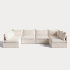 Modular Outdoor Washable 6-Seater Open-Ends U-Sectional | Alfresco Boucle in Creme