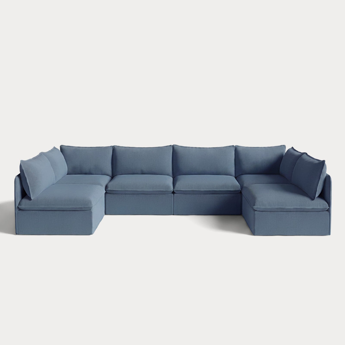 Modular Outdoor Washable 6-Seater Open-Ends U-Sectional | Classic Canvas in Ocean
