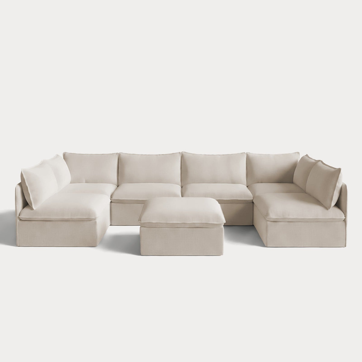 Modular Outdoor Washable 6-Seater Open-Ends U-Sectional + Ottoman | Nano Slubweave in Chai