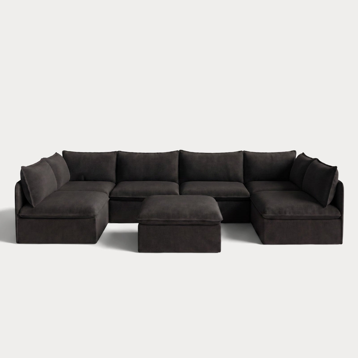 Modular Outdoor Washable 6-Seater Open-Ends U-Sectional + Ottoman | Classic Canvas in Charcoal