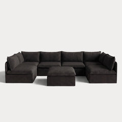 Modular Outdoor Washable 6-Seater Open-Ends U-Sectional + Ottoman | Classic Canvas in Charcoal