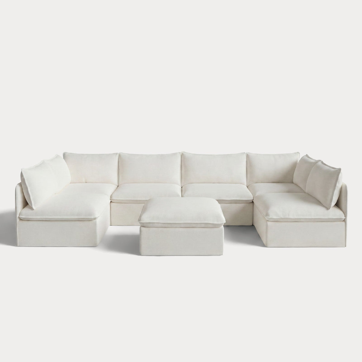 Modular Outdoor Washable 6-Seater Open-Ends U-Sectional + Ottoman | Classic Canvas in Cloud