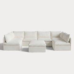 Modular Outdoor Washable 6-Seater Open-Ends U-Sectional + Ottoman | Classic Canvas in Cloud