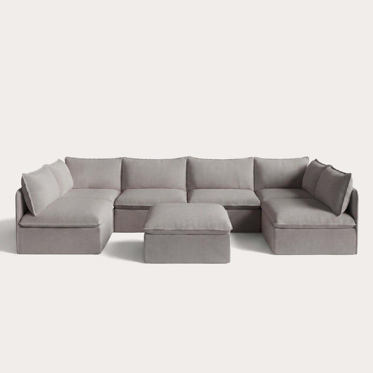 Modular Outdoor Washable 6-Seater Open-Ends U-Sectional + Ottoman | Nano Slubweave in Haze Gray