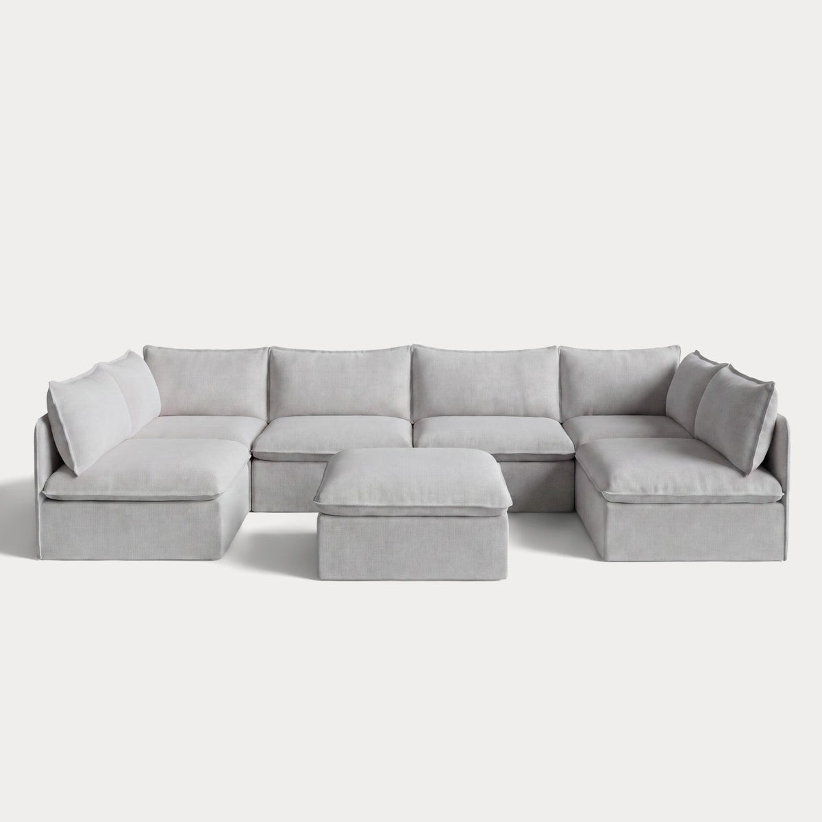 Modular Outdoor Washable 6-Seater Open-Ends U-Sectional + Ottoman | Nano Slubweave in Mist