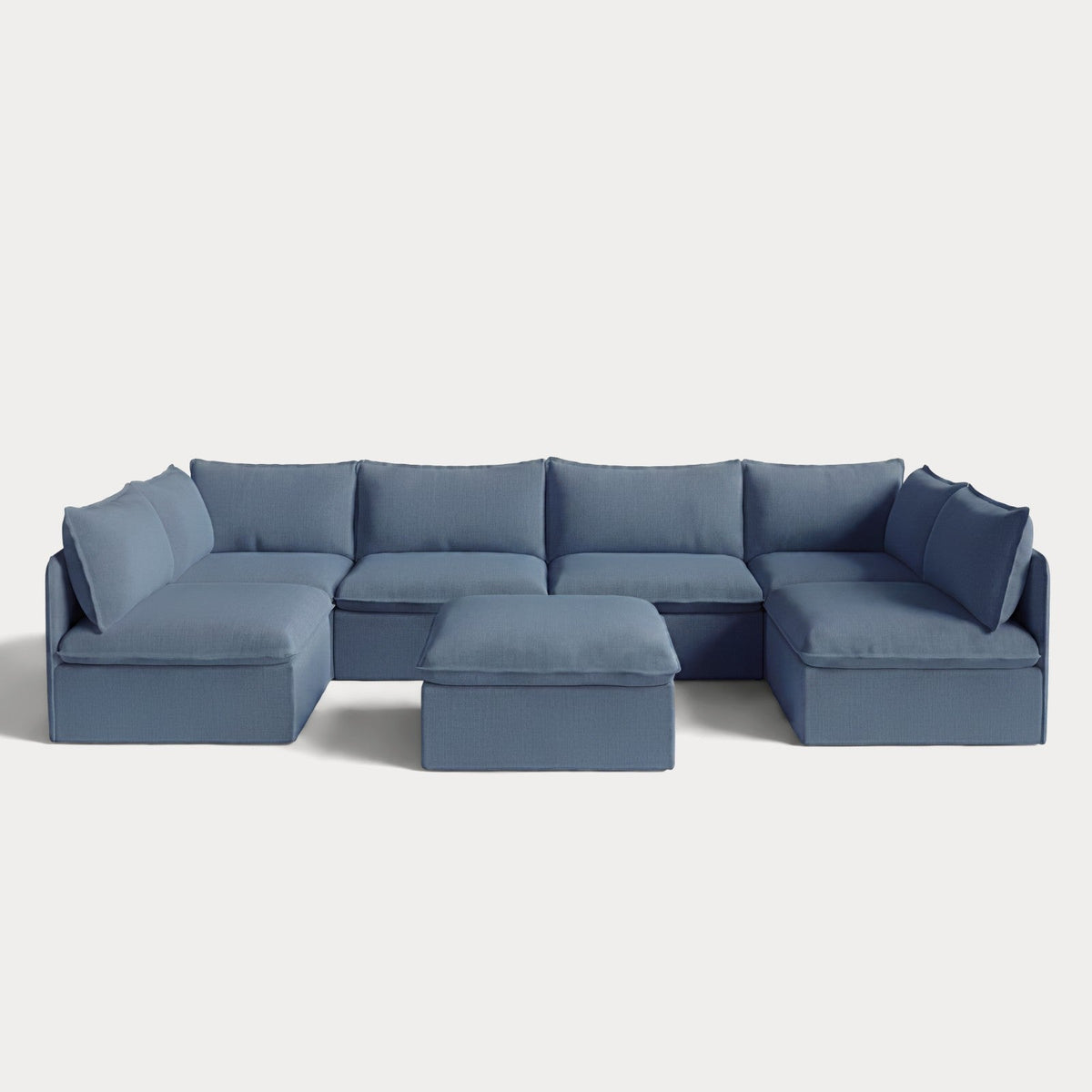 Modular Outdoor Washable 6-Seater Open-Ends U-Sectional + Ottoman | Classic Canvas in Ocean