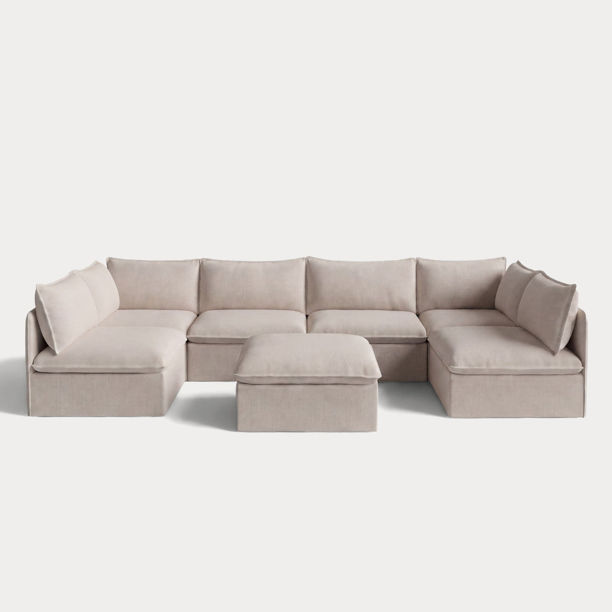 Modular Outdoor Washable 6-Seater Open-Ends U-Sectional + Ottoman | Classic Canvas in Sand