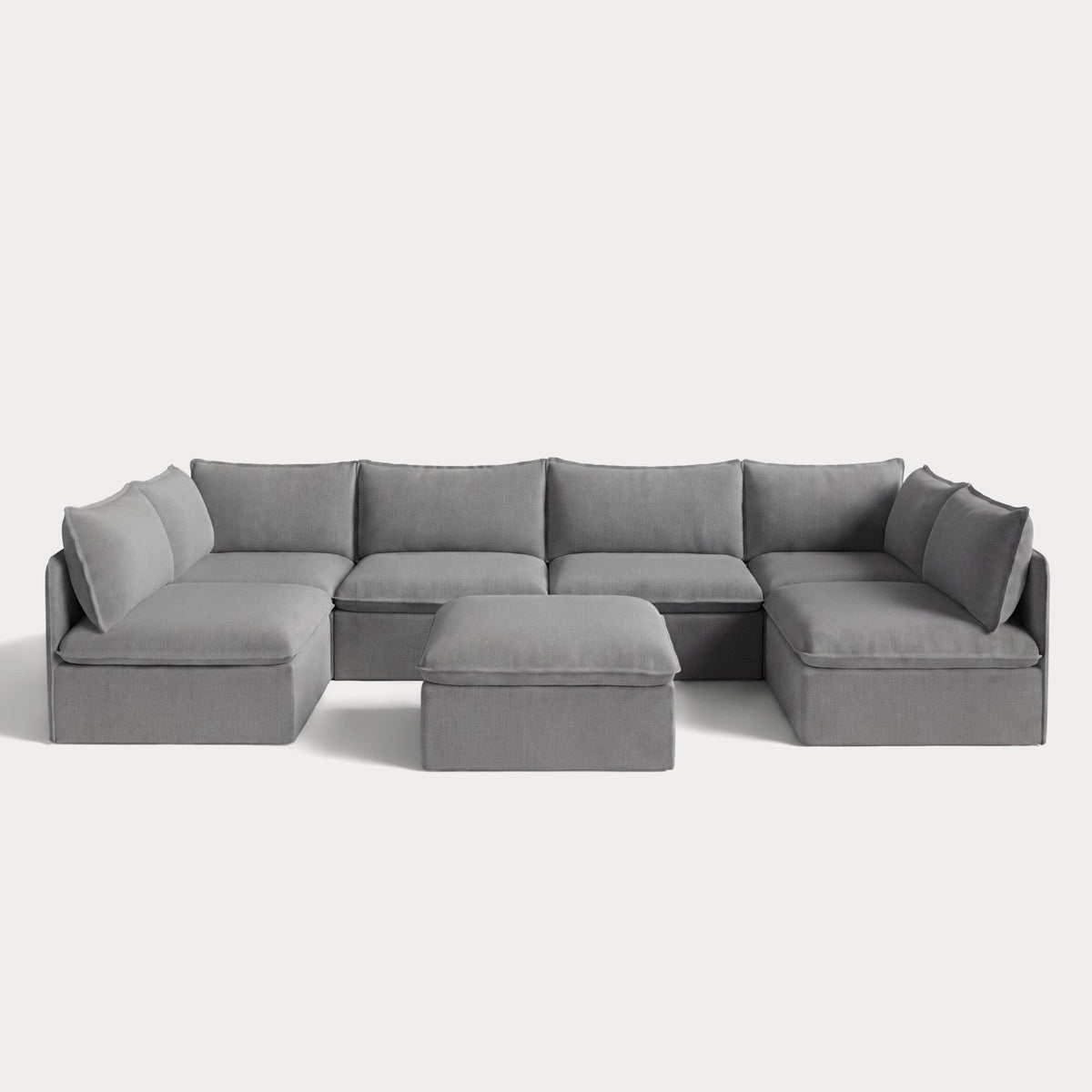 Modular Outdoor Washable 6-Seater Open-Ends U-Sectional + Ottoman | Classic Canvas in Stone Gray