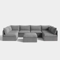 Modular Outdoor Washable 6-Seater Open-Ends U-Sectional + Ottoman | Classic Canvas in Stone Gray
