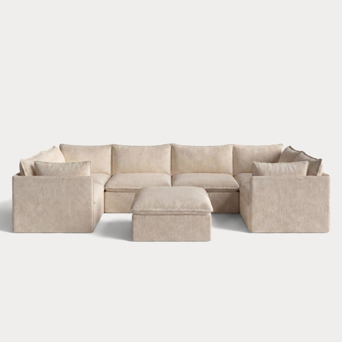 Modular Outdoor Washable 6-Seater U-Sectional + Ottoman | Alfresco Boucle in Cashew