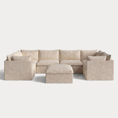 Modular Outdoor Washable 6-Seater U-Sectional + Ottoman | Alfresco Boucle in Cashew