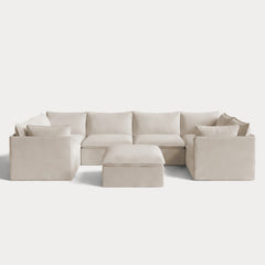 Modular Outdoor Washable 6-Seater U-Sectional + Ottoman | Nano Slubweave in Chai