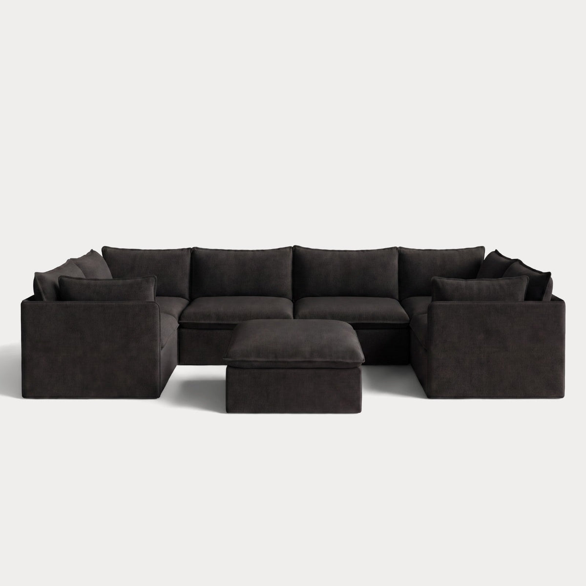 Modular Outdoor Washable 6-Seater U-Sectional + Ottoman | Classic Canvas in Charcoal