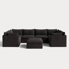 Modular Outdoor Washable 6-Seater U-Sectional + Ottoman | Classic Canvas in Charcoal