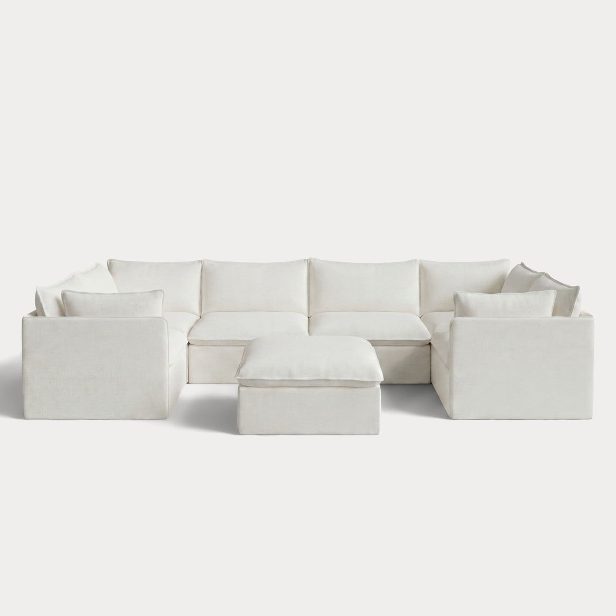 Modular Outdoor Washable 6-Seater U-Sectional + Ottoman | Classic Canvas in Cloud