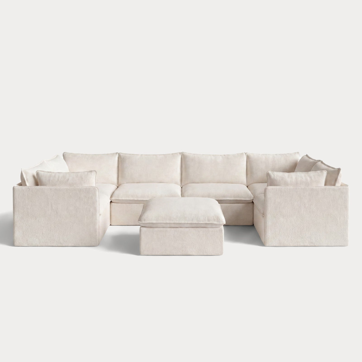 Modular Outdoor Washable 6-Seater U-Sectional + Ottoman | Alfresco Boucle in Creme