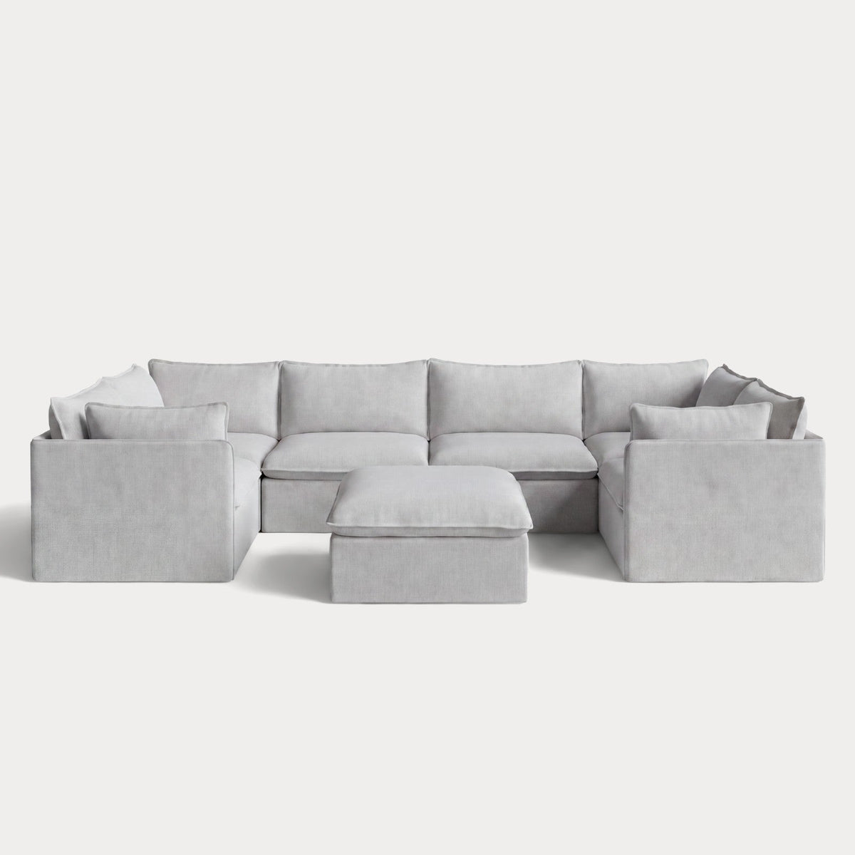 Modular Outdoor Washable 6-Seater U-Sectional + Ottoman | Nano Slubweave in Mist