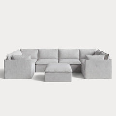 Modular Outdoor Washable 6-Seater U-Sectional + Ottoman | Nano Slubweave in Mist