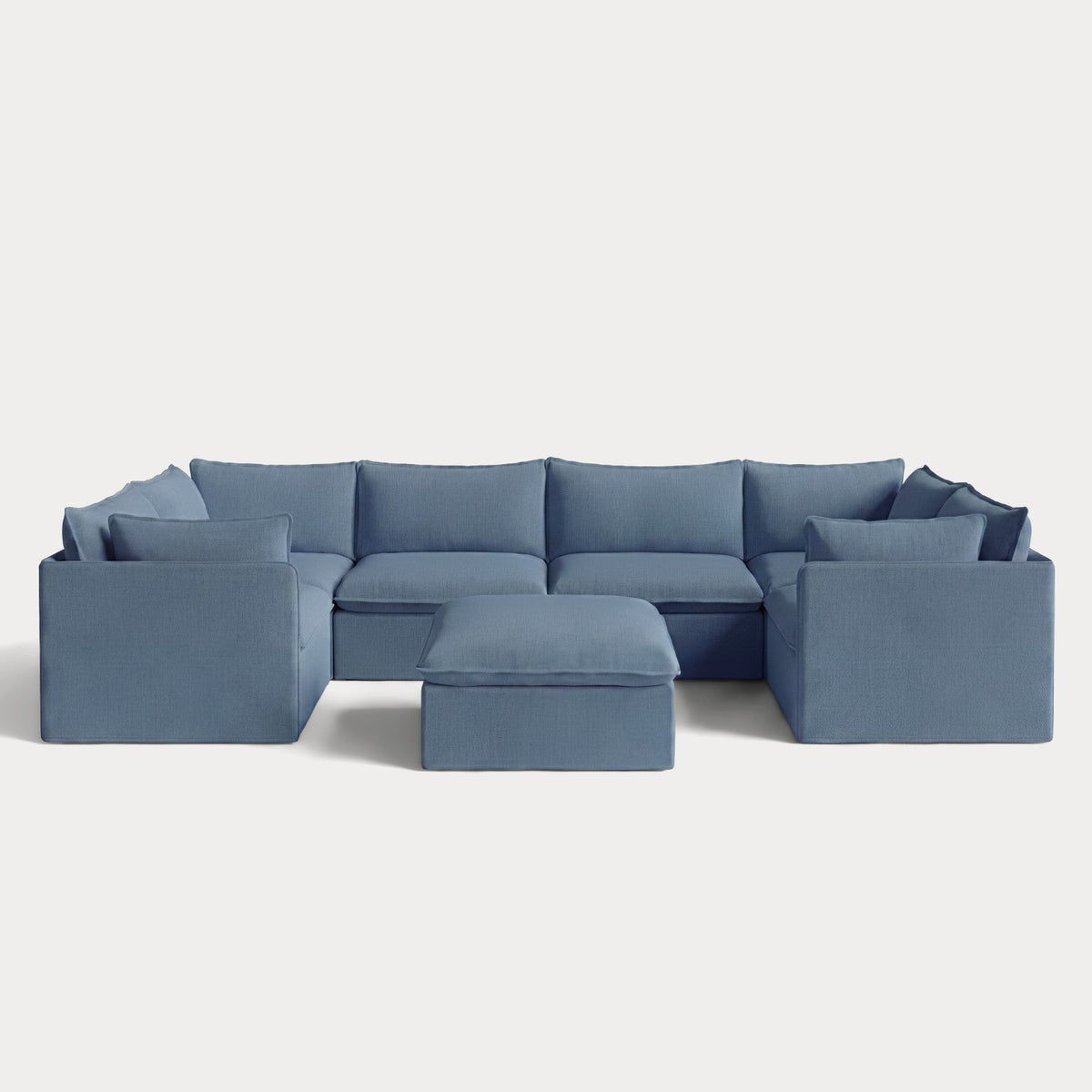 Modular Outdoor Washable 6-Seater U-Sectional + Ottoman | Classic Canvas in Ocean