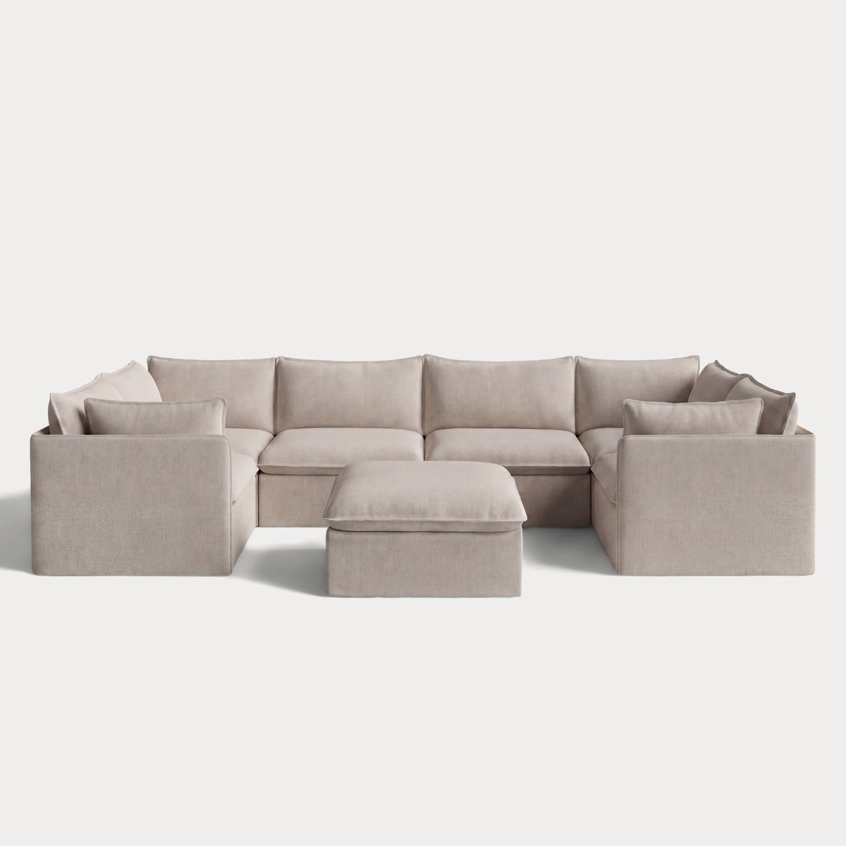 Modular Outdoor Washable 6-Seater U-Sectional + Ottoman | Classic Canvas in Sand