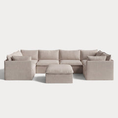 Modular Outdoor Washable 6-Seater U-Sectional + Ottoman | Classic Canvas in Sand