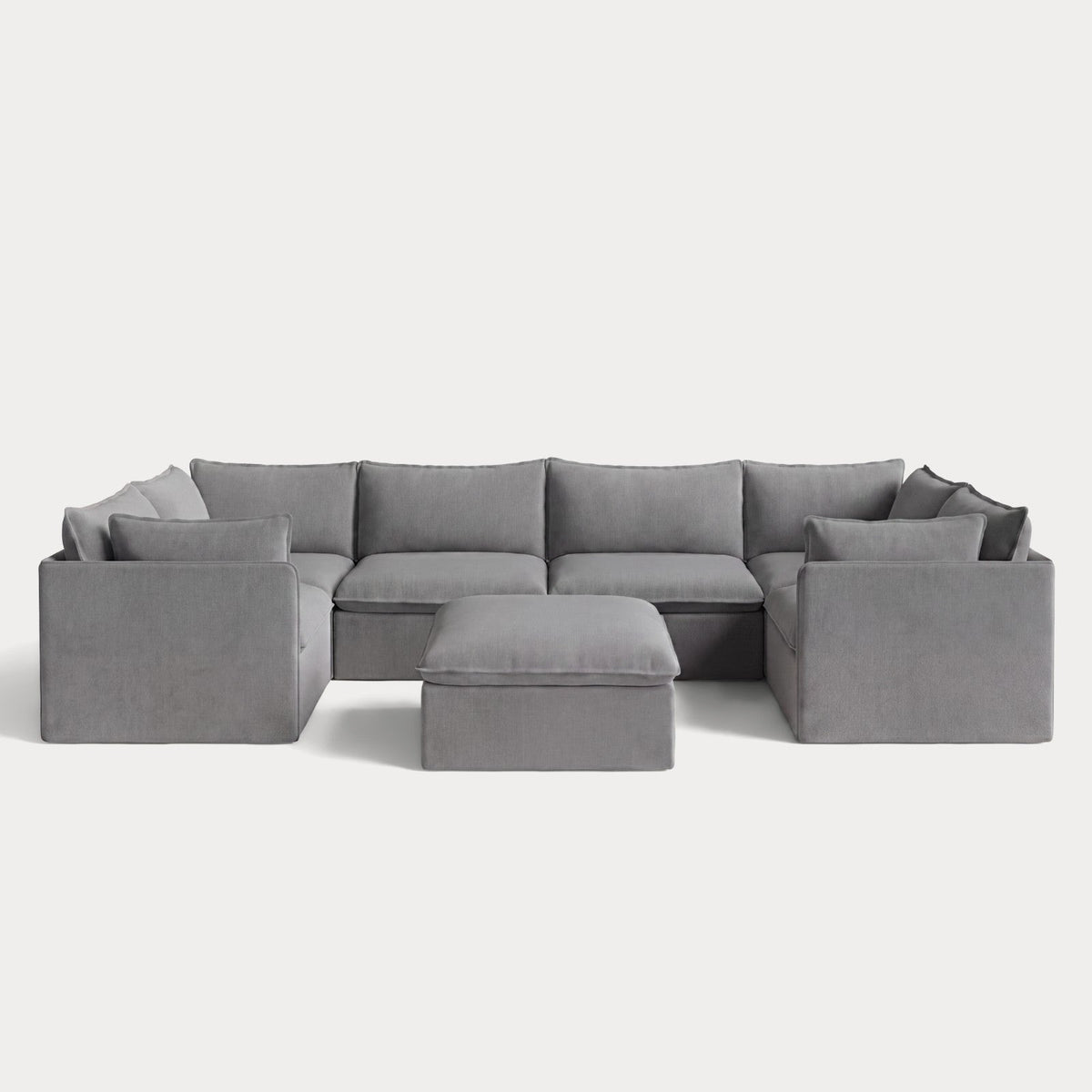 Modular Outdoor Washable 6-Seater U-Sectional + Ottoman | Classic Canvas in Stone Gray