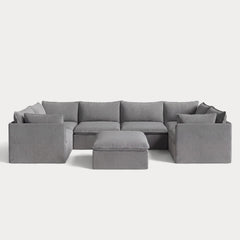 Modular Outdoor Washable 6-Seater U-Sectional + Ottoman | Classic Canvas in Stone Gray