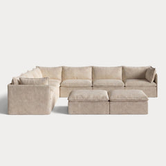 Modular Outdoor Washable 7-Seater Corner Sectional  + Bench Ottoman | Alfresco Boucle in Cashew