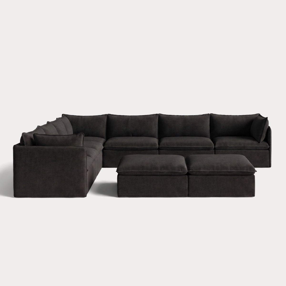 Modular Outdoor Washable 7-Seater Corner Sectional  + Bench Ottoman | Classic Canvas in Charcoal