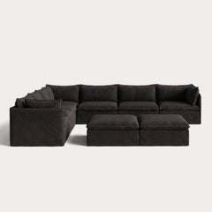 Modular Outdoor Washable 7-Seater Corner Sectional  + Bench Ottoman | Classic Canvas in Charcoal