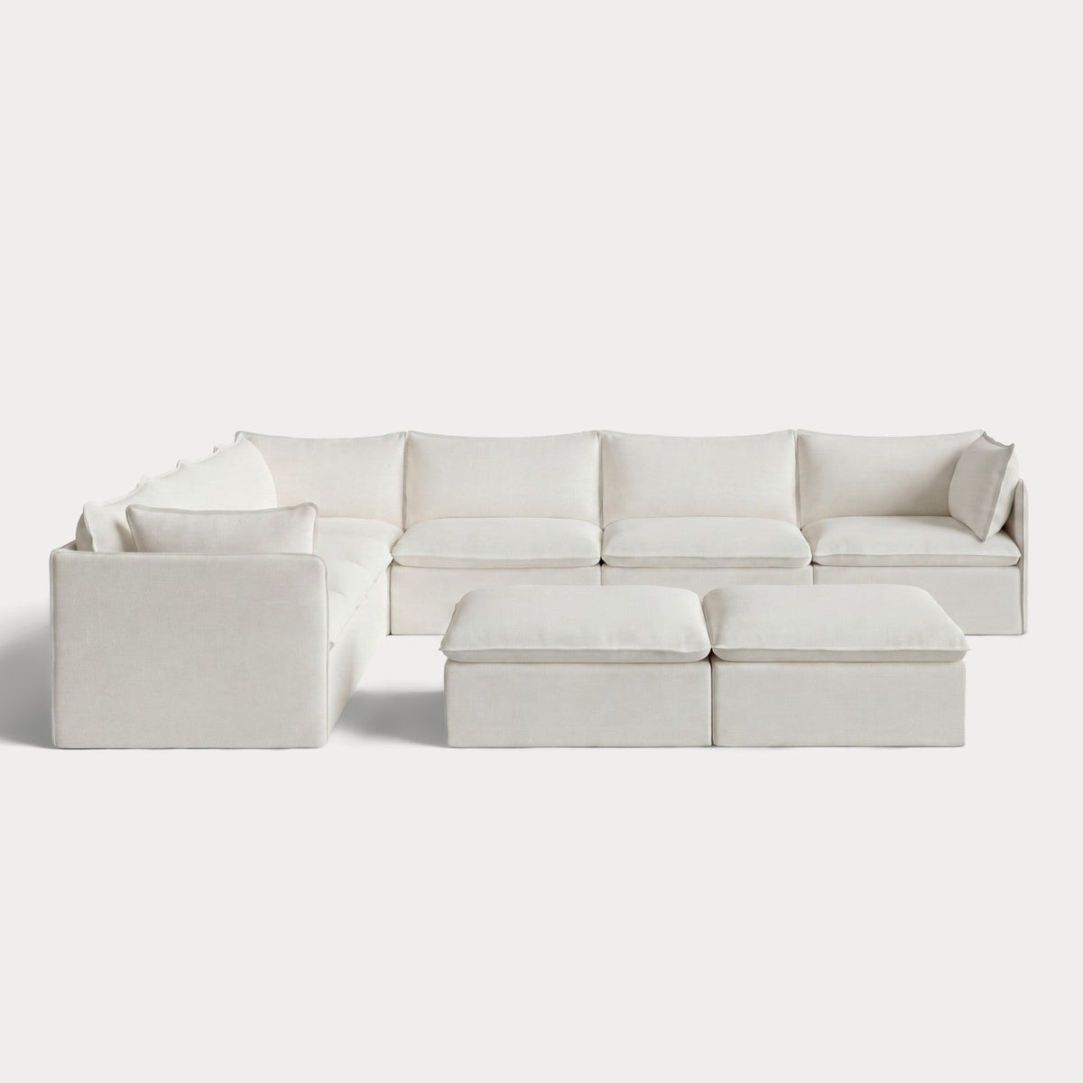 Modular Outdoor Washable 7-Seater Corner Sectional  + Bench Ottoman | Classic Canvas in Cloud