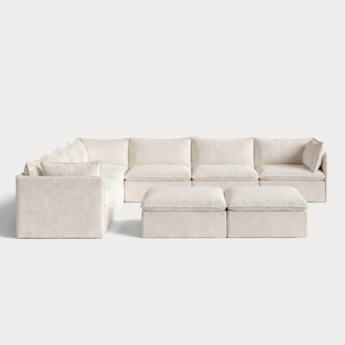 Modular Outdoor Washable 7-Seater Corner Sectional  + Bench Ottoman | Alfresco Boucle in Creme