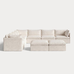 Modular Outdoor Washable 7-Seater Corner Sectional  + Bench Ottoman | Alfresco Boucle in Creme