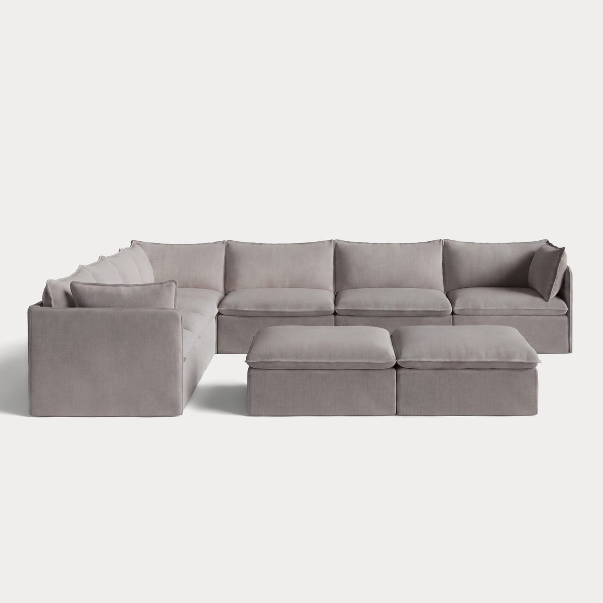 Modular Outdoor Washable 7-Seater Corner Sectional  + Bench Ottoman | Nano Slubweave in Haze Gray
