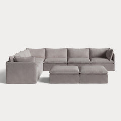 Modular Outdoor Washable 7-Seater Corner Sectional  + Bench Ottoman | Nano Slubweave in Haze Gray