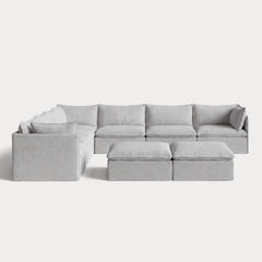 Modular Outdoor Washable 7-Seater Corner Sectional  + Bench Ottoman | Nano Slubweave in Mist