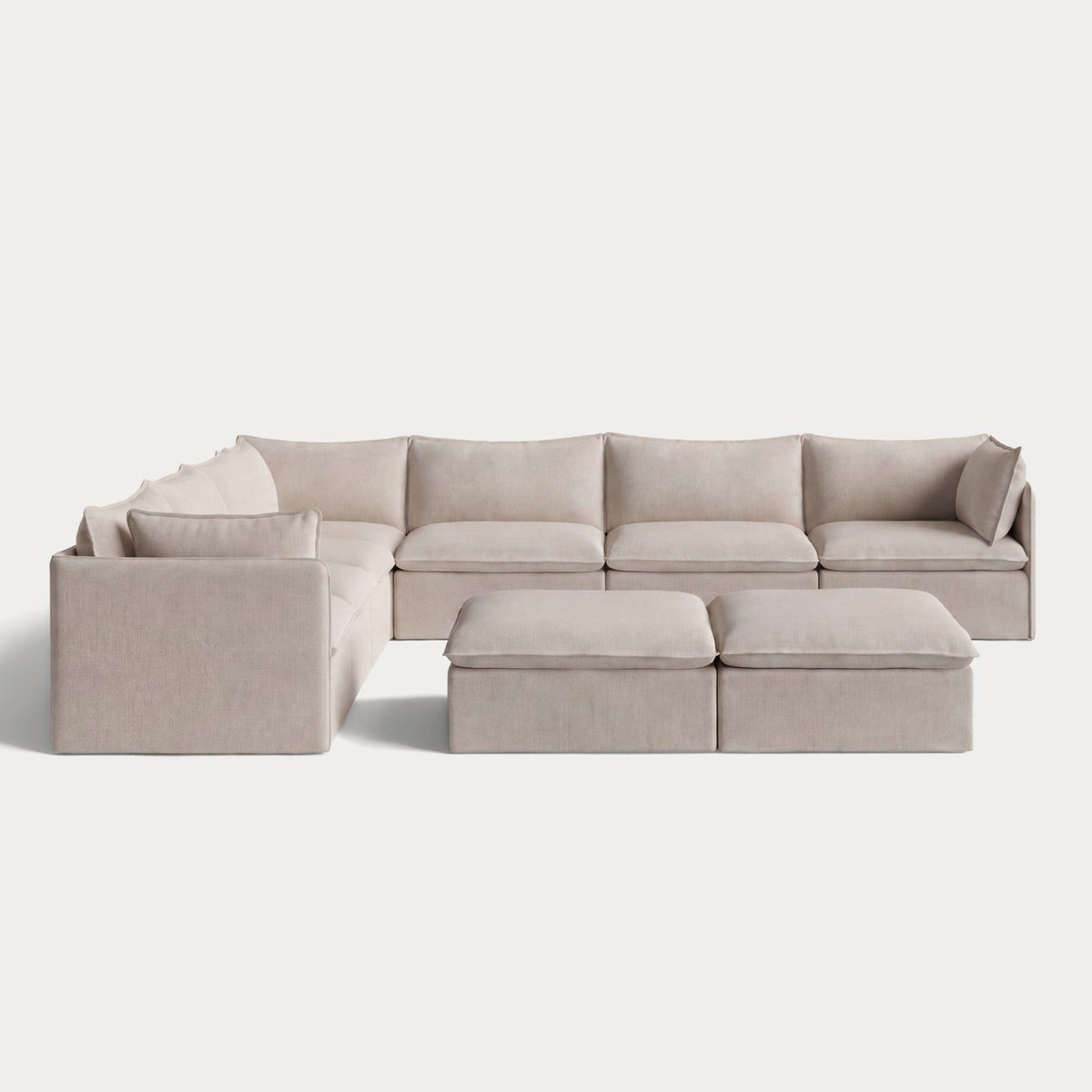Modular Outdoor Washable 7-Seater Corner Sectional  + Bench Ottoman | Classic Canvas in Sand