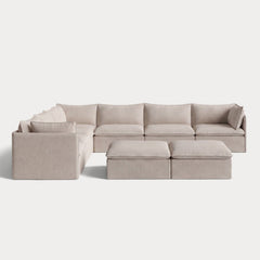 Modular Outdoor Washable 7-Seater Corner Sectional  + Bench Ottoman | Classic Canvas in Sand