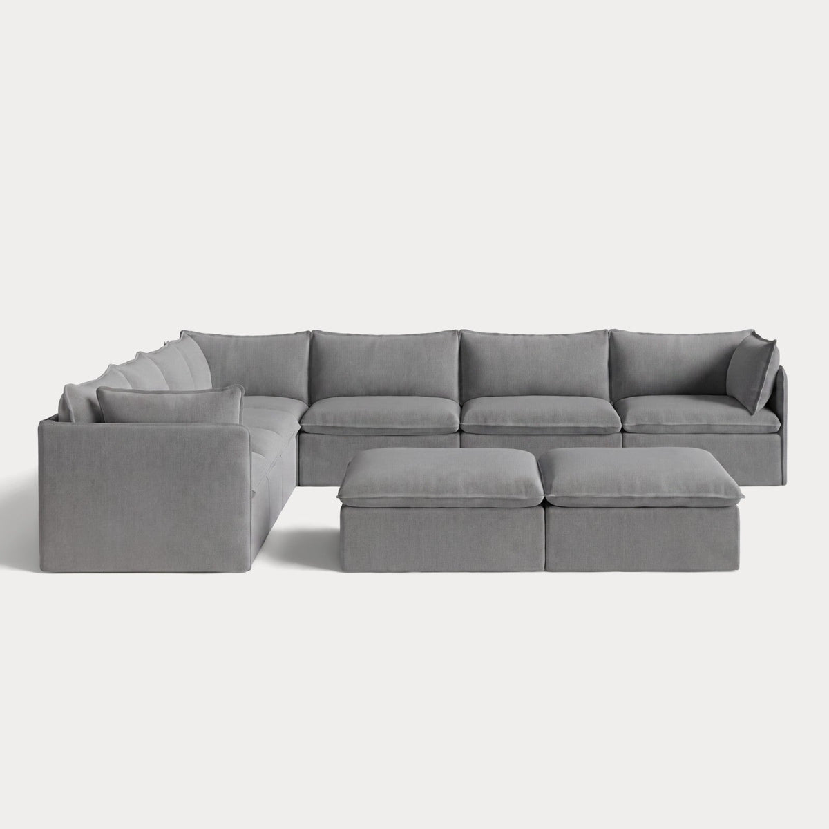 Modular Outdoor Washable 7-Seater Corner Sectional  + Bench Ottoman | Classic Canvas in Stone Gray