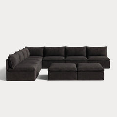 Modular Outdoor Washable 7-Seater Open-Ends Corner Sectional  + Bench Ottoman | Classic Canvas in Charcoal