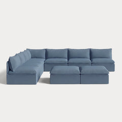 Modular Outdoor Washable 7-Seater Open-Ends Corner Sectional  + Bench Ottoman | Classic Canvas in Ocean