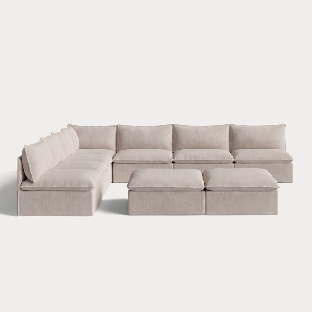 Modular Outdoor Washable 7-Seater Open-Ends Corner Sectional  + Bench Ottoman | Classic Canvas in Sand