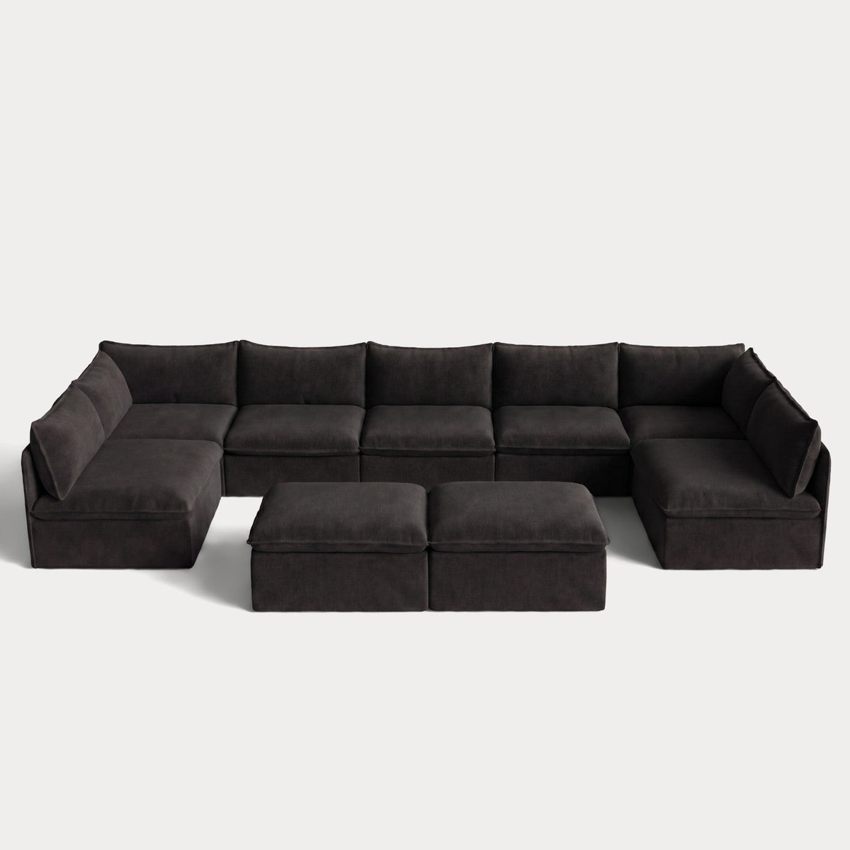 Modular Outdoor Washable 7-Seater Open-Ends U-Sectional + Bench Ottoman | Classic Canvas in Charcoal