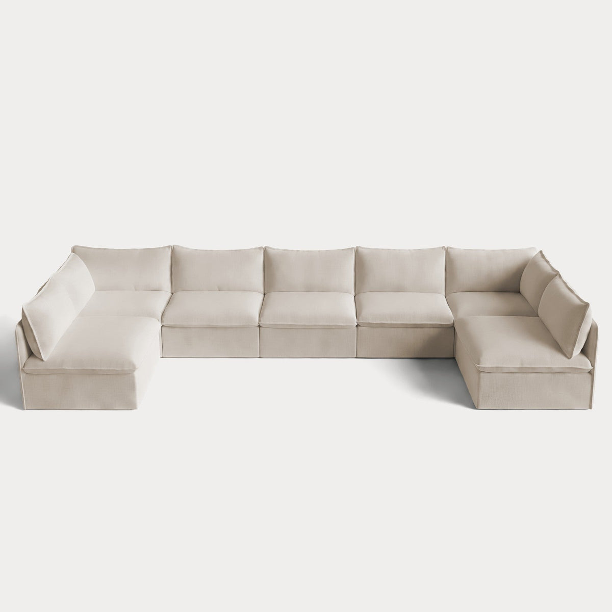 Modular Outdoor Washable 7-Seater Open-Ends U-Sectional | Nano Slubweave in Chai