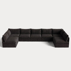 Modular Outdoor Washable 7-Seater Open-Ends U-Sectional | Classic Canvas in Charcoal